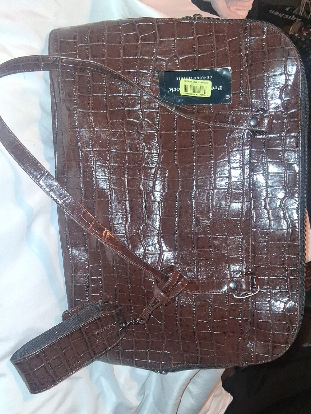 Preston & York Brown Croc-Embossed Laptop Bag